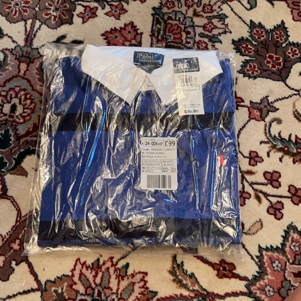 Boys blue long sleeve Rugby Polo by Ralph Lauren